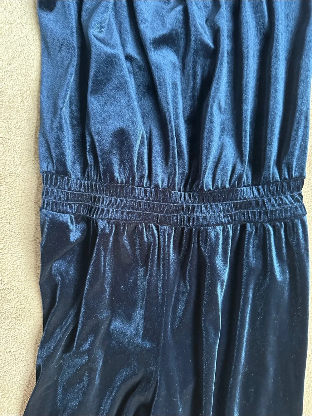 Old Navy Navy Velvet Puff-Sleeve Jumpsuit